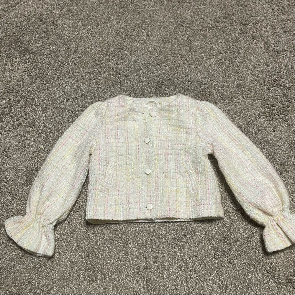 Girl’s Janie and Jack Tweed Ruffle Sleeve Cropped Jacket Size 5